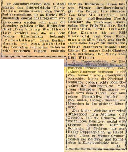 Picca und Arminio Rothstein, Kabarett mit geborgten Stimmen, Zeitungsartikel Express 31.3.1960