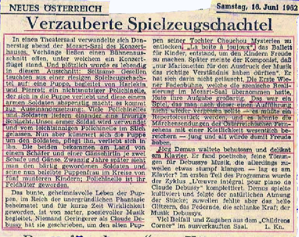 "Die Spielzeugschachtel", Kritik Neues Österreich 16.6.1962 