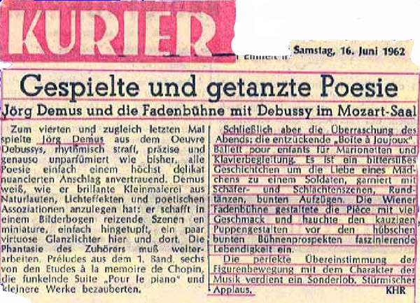 "Die Spielzeugschachtel", Kritik KURIER 16.6.1962 