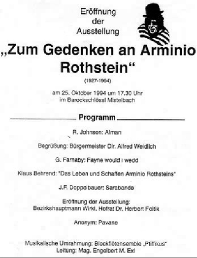 Ankündigung der Ausstellung "Zum Gedenken an Arminio Rothstein"
