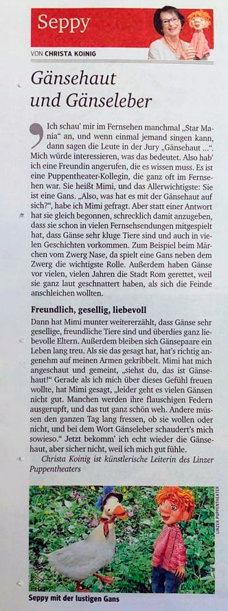 Kurier Artikel "Gänsehaut und Gänseleber" von Christa Koinig 21.05.2022