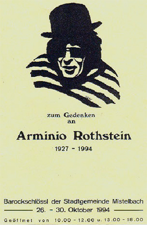 Ausstellungsplakat gestaltet von Gerald Meloun für die Ausstellung "Arminio Rothstein 1927 - 1994" bei den Internationalen Puppentagen im Mistelbacher Barockschlössl 1994