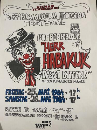 Plakat "Herr Habakuk lässt bitten!" mit dem Puppenzirkus Habakuk anl. Wiener Festwochen